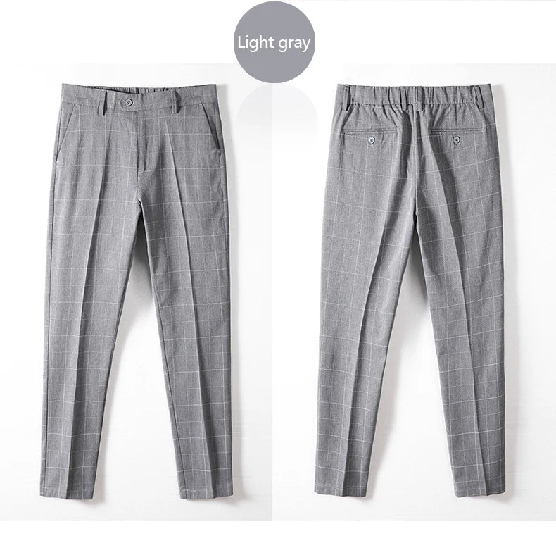 Thin Plaid Pattern Formal Dress Pants