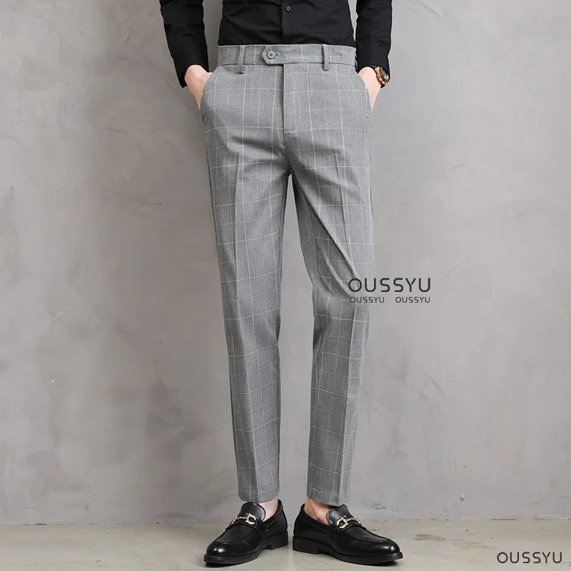 Thin Plaid Pattern Formal Dress Pants