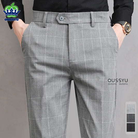 Thin Plaid Pattern Formal Dress Pants