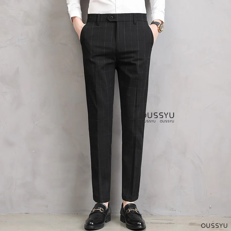 Thin Plaid Pattern Formal Dress Pants