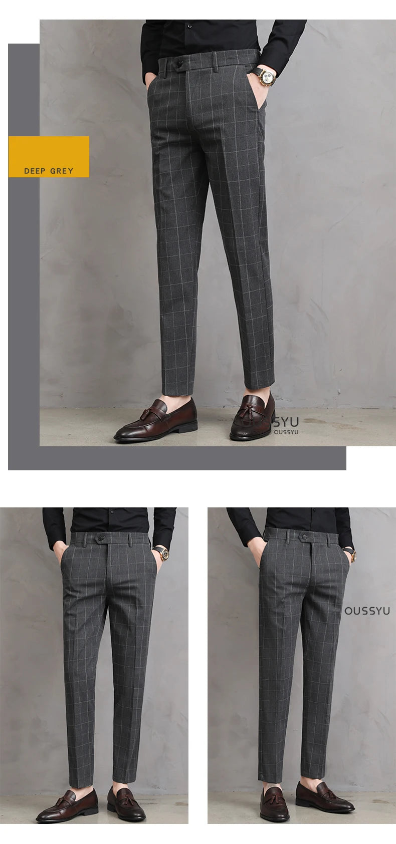Thin Plaid Pattern Formal Dress Pants