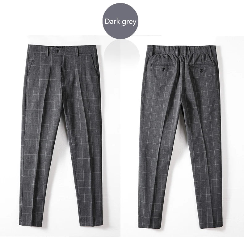 Thin Plaid Pattern Formal Dress Pants