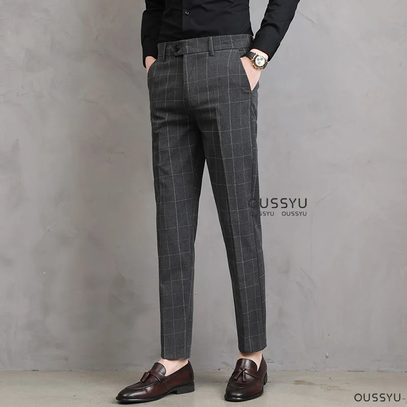 Thin Plaid Pattern Formal Dress Pants