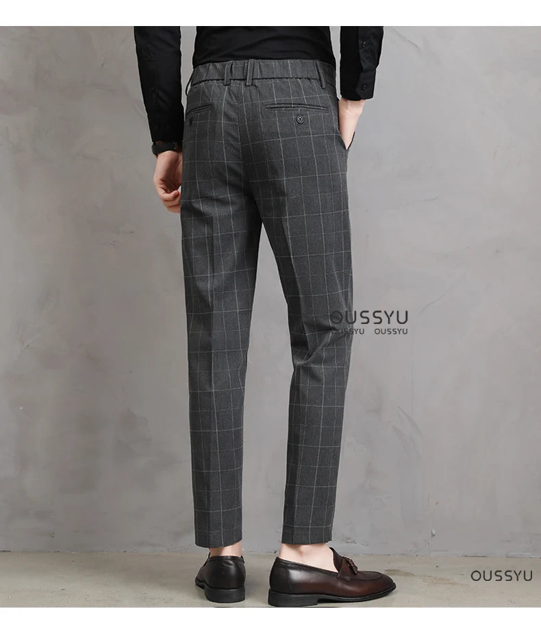 Thin Plaid Pattern Formal Dress Pants