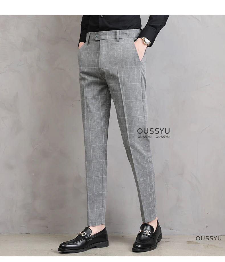 Thin Plaid Pattern Formal Dress Pants