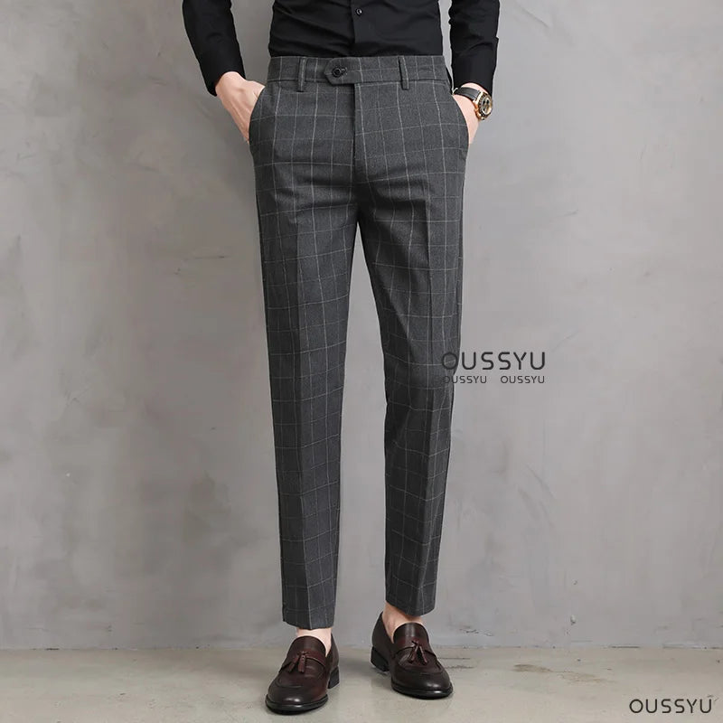Thin Plaid Pattern Formal Dress Pants