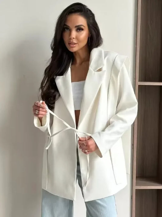 Chic Lapel Lace Up Slim Fit Medium Jacket