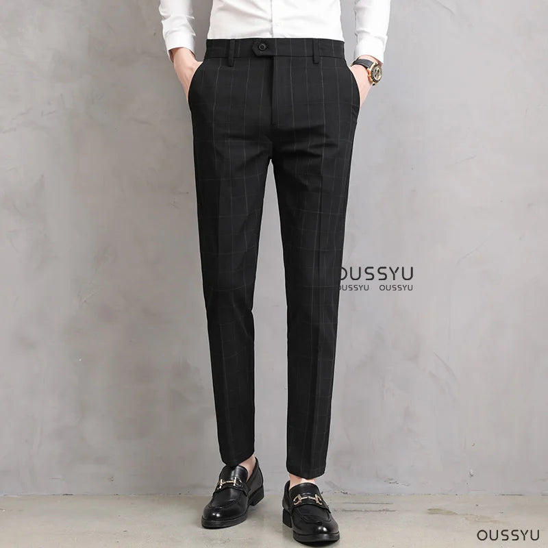 Thin Plaid Pattern Formal Dress Pants