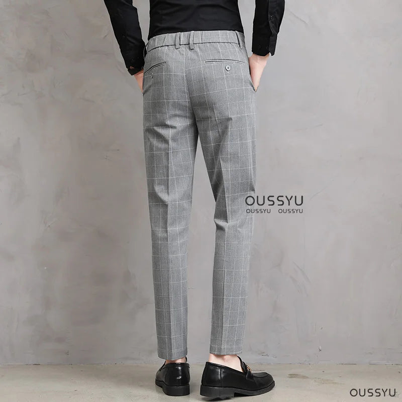 Thin Plaid Pattern Formal Dress Pants