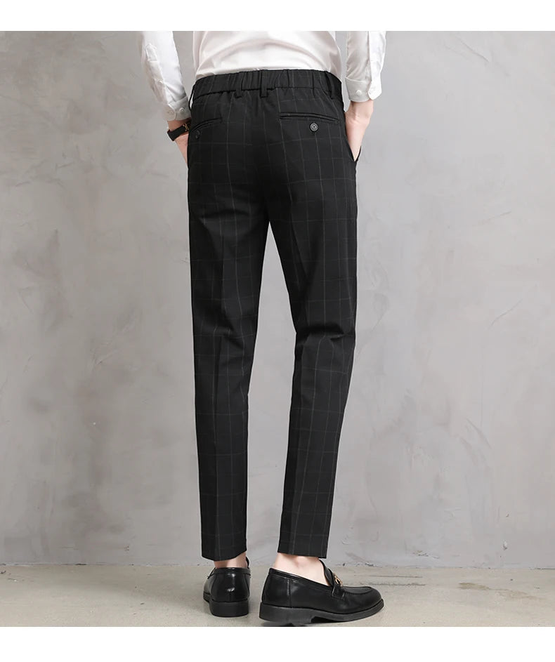 Thin Plaid Pattern Formal Dress Pants